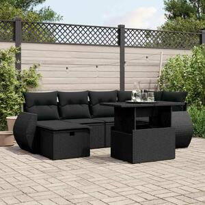 VidaXL Polyrattan Kerti Ülőgarnitúra - 7 részes - Fekete