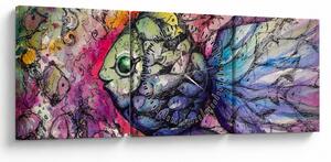 Kép - színes hal (órával) (90x30 cm)
