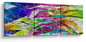 Kép - Téglafal színes lángokkal (órával) (90x30 cm)
