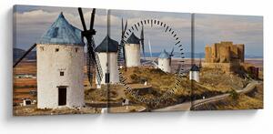Kép - Consuegra szélmalmai, Spanyolország (órával) (90x30 cm)