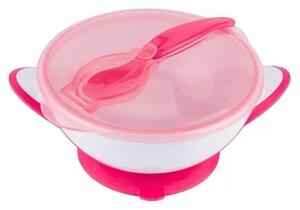 BabyOno tapadós fedeles tányér kanállal - rózsaszín