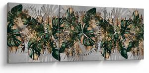 Kép - Gold-green, trópusi levelek (órával) (90x30 cm)