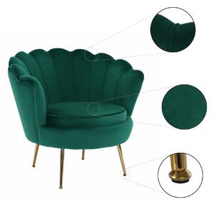 KONDELA Fotel Art-deco stílusban, smaragd Velvet anyag/gold króm-arany, NOBLIN