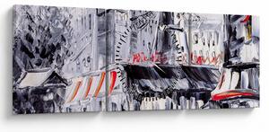 Kép - utca Párizsban, olajfestmény (órával) (90x30 cm)