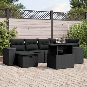 VidaXL Polyrattan Kerti Ülőgarnitúra - 7 részes - Fekete