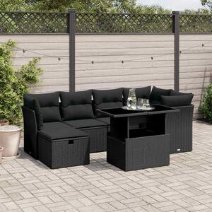 Polyrattan Kerti Ülőgarnitúra - 7 részes - Fekete