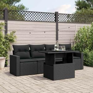 VidaXL 5 részes fekete polyrattan kerti kanapészett párnákkal