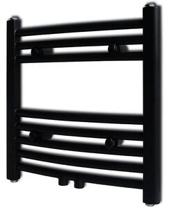 Fekete fürdőszobai íves törölközőtartó központi fűtéssel 480x480 mm