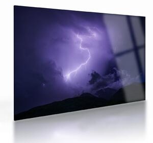 Kép - lila égbolt és villám (üvegen) (70x50 cm)