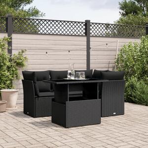 VidaXL 5 részes fekete polyrattan kerti kanapészett párnákkal