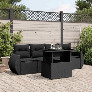 VidaXL 5 részes fekete polyrattan kerti kanapészett párnákkal