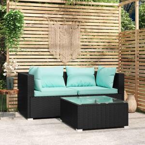 VidaXL Kerti Ülőgarnitúra - 3 részes - Fekete Polyrattan