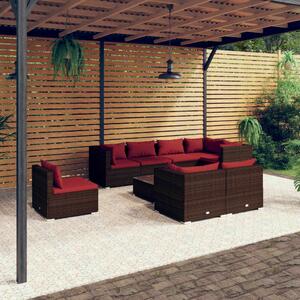 VidaXL 9 részes barna polyrattan kerti bútorszett párnákkal