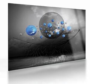 Kék absztrakt gömbök képe (üvegen) (70x50 cm)