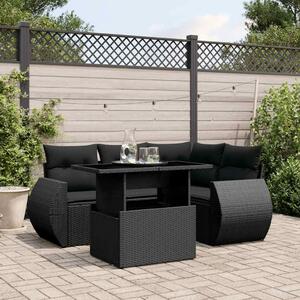 VidaXL 5 részes fekete polyrattan kerti kanapészett párnákkal