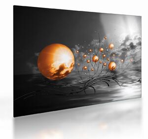 Narancssárga absztrakt gömbök képe (üvegen) (70x50 cm)