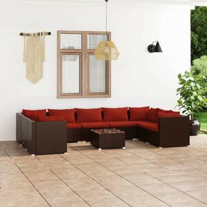 VidaXL 10 részes barna polyrattan kerti ülőgarnitúra párnákkal