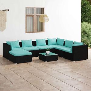 Polyrattan Kerti Ülőgarnitúra - 8 részes - Fekete