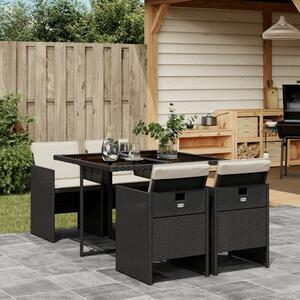 VidaXL Polyrattan Kerti Étkezőgarnitúra - 5 részes - Fekete