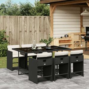 VidaXL Polyrattan Kerti Étkezőgarnitúra - 7 részes - Fekete