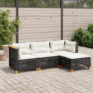 VidaXL 4 részes Kerti Ülőgarnitúra - Fekete Polyrattan