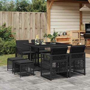 VidaXL Polyrattan Kerti Étkezőgarnitúra - 9 részes - Fekete
