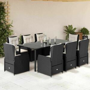 VidaXL Polyrattan Kerti Étkezőgarnitúra - 9 részes - Fekete