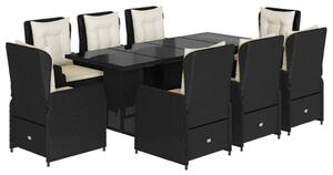 VidaXL Kerti Étkezőgarnitúra - 9 részes - Fekete Polyrattan
