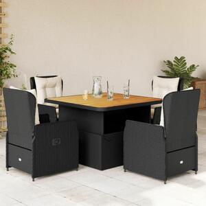 VidaXL 5 részes Kerti Étkezőgarnitúra - Fekete Polyrattan