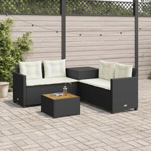 VidaXL L-alakú fekete polyrattan kerti kanapé asztallal és párnával