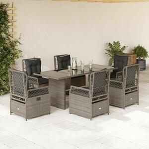 Polyrattan Kerti Étkezőgarnitúra - 7 részes - Világosszürke