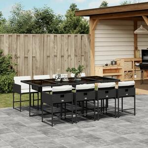 VidaXL Polyrattan Kerti Étkezőgarnitúra - 9 részes - Fekete