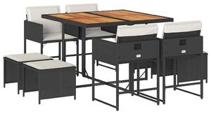 VidaXL - 9 részes Kerti Étkezőgarnitúra - Polyrattan - Fekete