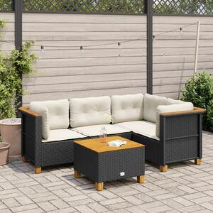 VidaXL 5 részes fekete polyrattan kerti kanapészett párnákkal