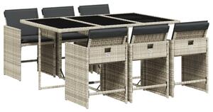 Polyrattan Kerti Étkezőgarnitúra - 7 részes - Világosszürke