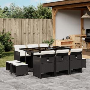 VidaXL Polyrattan Kerti Étkezőgarnitúra - 11 részes - Fekete