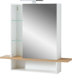 Fehér függő fürdőszoba szekrény tükörrel, tölgyfa dekorral 90x91 cm Novolino - Germania
