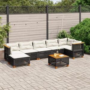 VidaXL 8 részes fekete polyrattan kerti ülőgarnitúra párnákkal