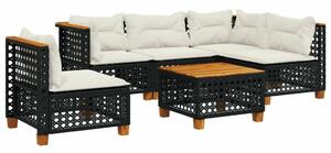 Polyrattan Kerti Ülőgarnitúra - 6 részes - Fekete