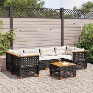 Polyrattan Kerti Ülőgarnitúra - 7 részes - Fekete