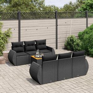 VidaXL 7 részes fekete polyrattan kerti ülőgarnitúra párnával