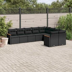 Polyrattan Kerti Ülőgarnitúra - 9 részes - Fekete