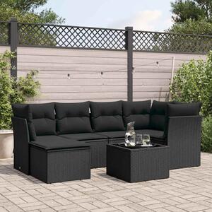 VidaXL 7 részes Kerti Ülőgarnitúra - Fekete Polyrattan