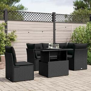 VidaXL 6 részes fekete polyrattan kerti ülőgarnitúra párnákkal