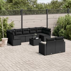 VidaXL 10 részes fekete polyrattan kerti ülőgarnitúra párnákkal