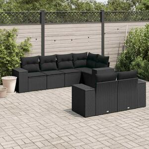 VidaXL 7 részes fekete polyrattan kerti ülőgarnitúra párnával