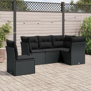 VidaXL 5 részes fekete polyrattan kerti kanapészett párnákkal