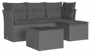 VidaXL 5 részes fekete polyrattan kerti kanapészett párnákkal