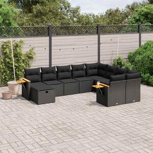 VidaXL 10 részes fekete polyrattan kerti ülőgarnitúra párnákkal