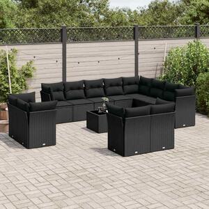 Polyrattan Kerti Ülőgarnitúra - 13 részes - Fekete
